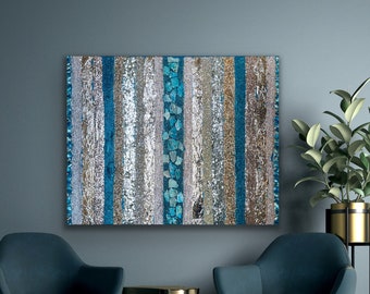 Turquoise Glam Glitter & Glass Texture Abstract Painting, Glitter Painting, Glass Painting, Glam Decor