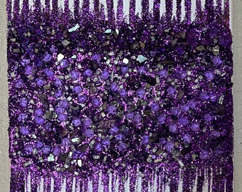 Amethyst drip gemmed & glass painting, Glass wall art, Purple decor, Glitter painting, Purple Painting, Glam decor