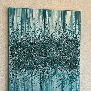 Mermaid Tail - Teal Glass Wall Art, Teal Painting, Glass Art, Glass Painting, Teal Decor, Glitter Wall Art, Glitter Painting, Glam Decor