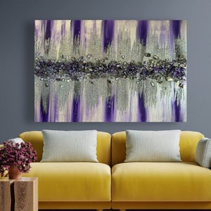 Violet Ice Glass Painting: Purple Abstract Glitter Glam Art