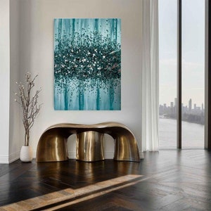 Mermaid Tail - Teal Glass Wall Art, Teal Painting, Glass Art, Glass Painting, Teal Decor, Glitter Wall Art, Glitter Painting, Glam Decor