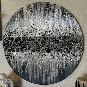 Midnight Moon - Glitter Glass Painting, Glass Wall Art, Silver Glitter Art, black Silver Glitter Glass Decor, Silver Decor, Glitter Art
