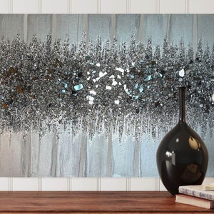 Silver Lining Glam, Silver Abstract Art, Glass Wall Art, Glitter Wall Art, Glass Painting, Silver Decor, Silver Painting, Acrylic Painting