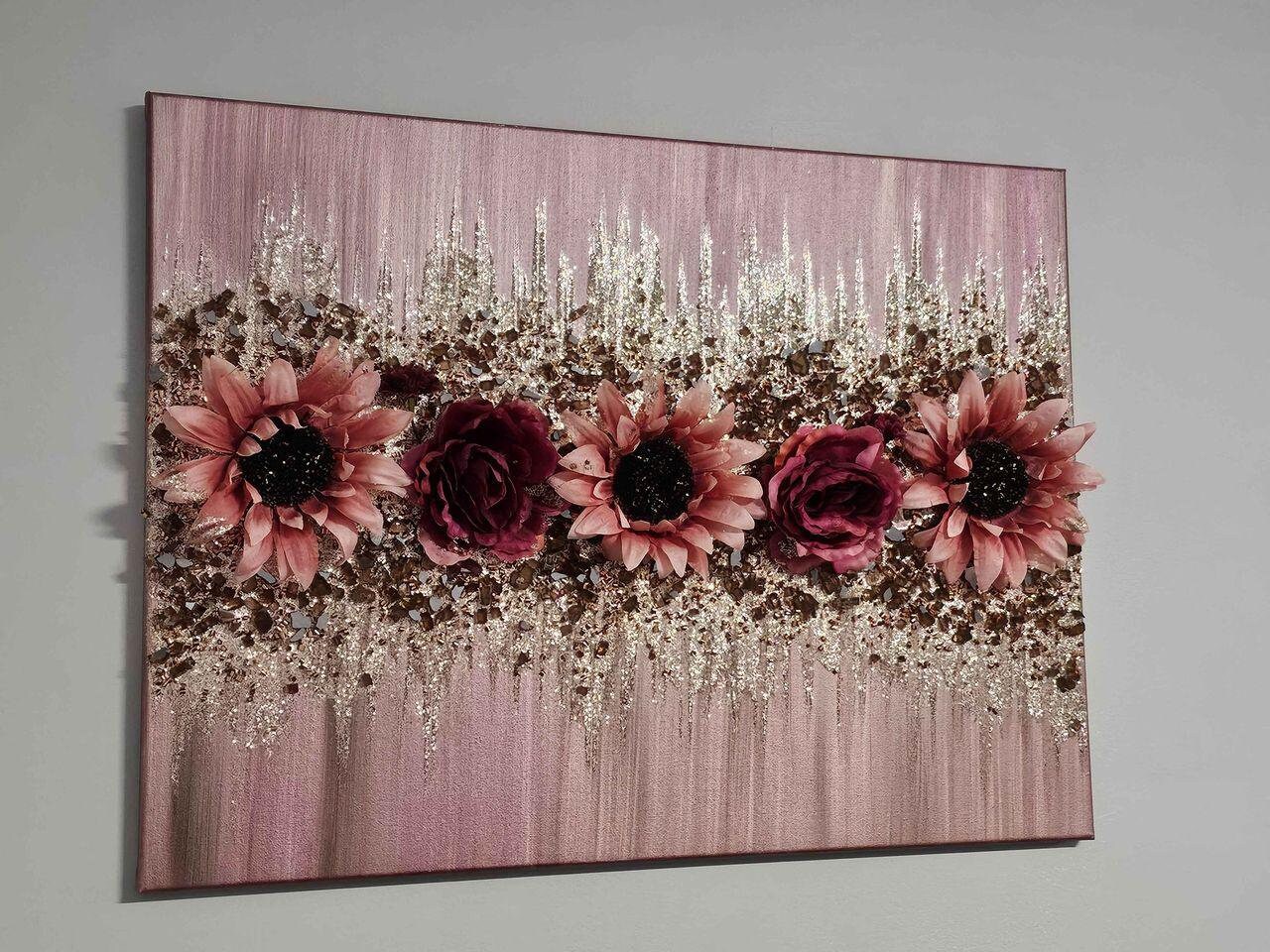 Rose Gold Sunflower Gold Glass Glam, Sunflower Glamour Painting, Boho
