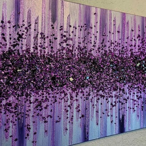 French Violet Glam Glass Painting: Purple Glitter Wall Decor