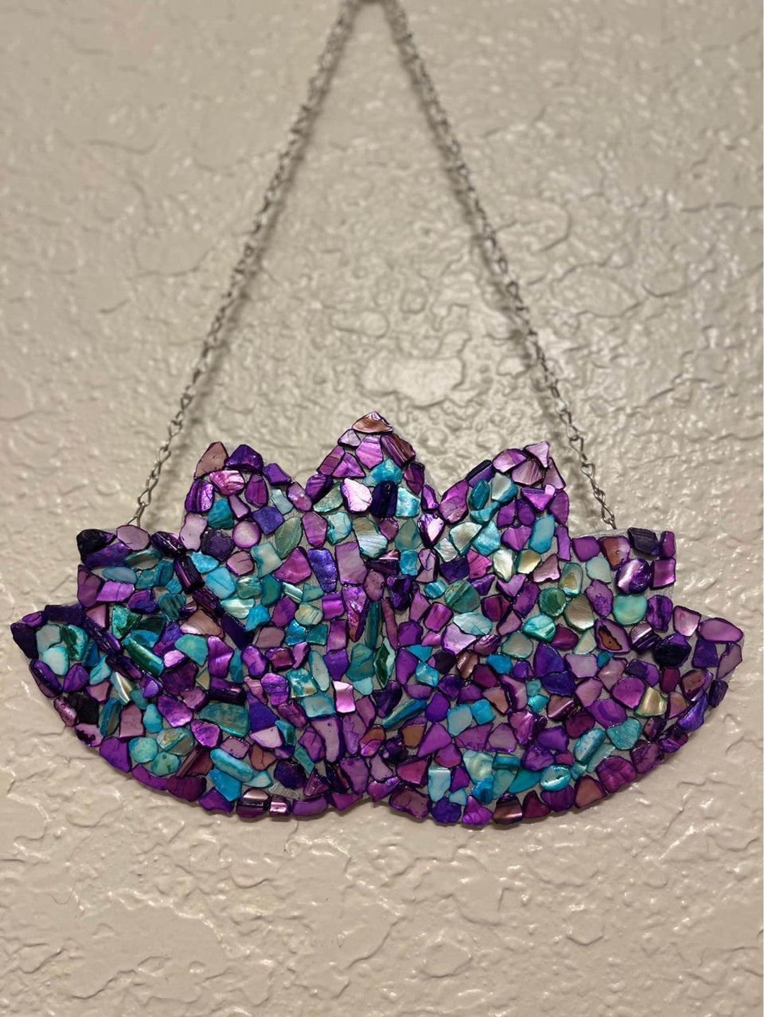 Teal & Purple Mosaic Lotus Chain Hanging Decor Handmade Etsy