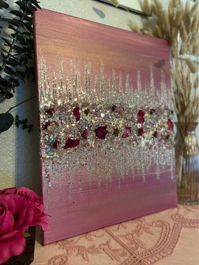 Rose Romance Glam Canvas Glitter Painting Glass Painting Etsy