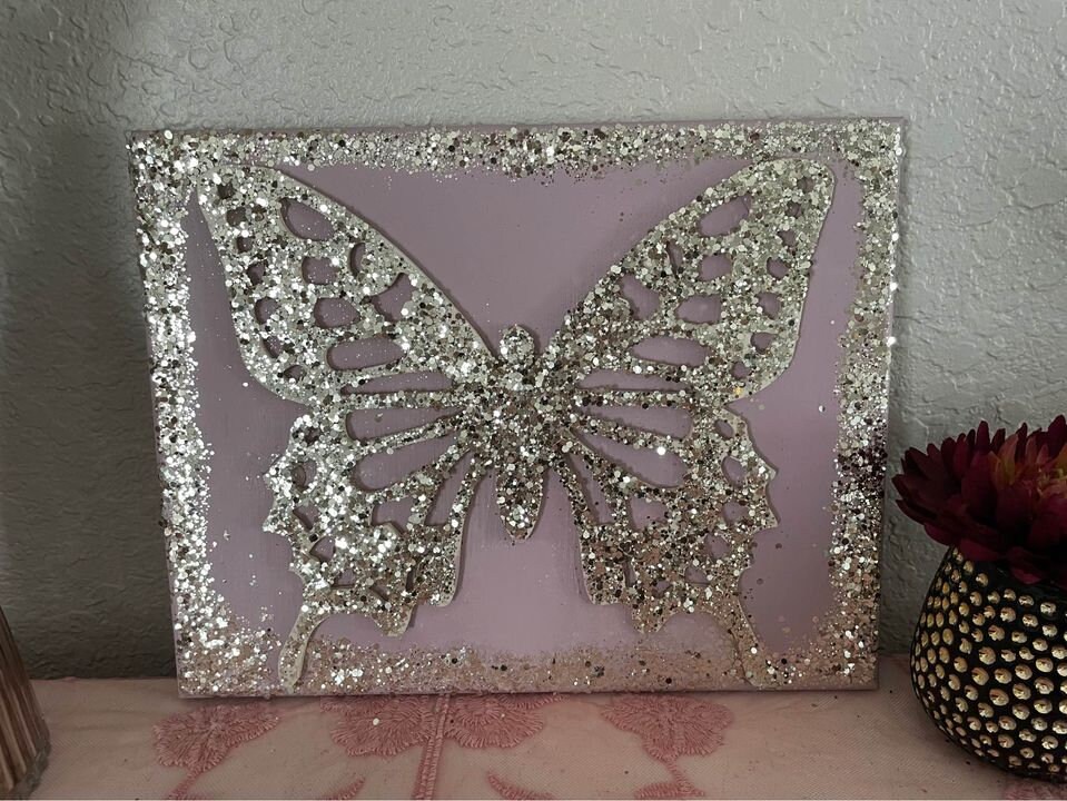 Glitter Champagne Gold Butterfly Canvas Glitter Painting - Etsy