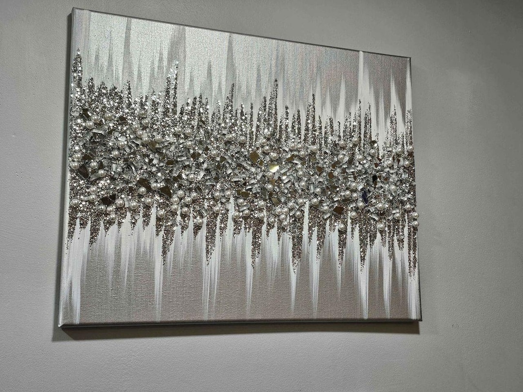 Silver Glitter Glass Painting: Glam Sparkly Wall Decor