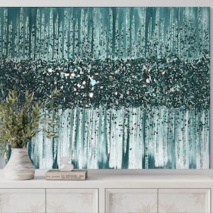 Embellished Teal Ocean - Teal Glass Painting, Glam Decor, Abstract Art, Glass Wall Art, Glitter Painting, Teal Decor, Glass Painting