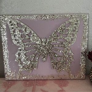 Glitter Champagne Gold Butterfly Canvas, Glitter Painting, Butterfly ...