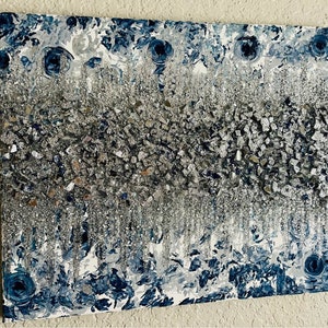 Victorian Navy Rose Painting: Glitter Glass Glam Wall Art