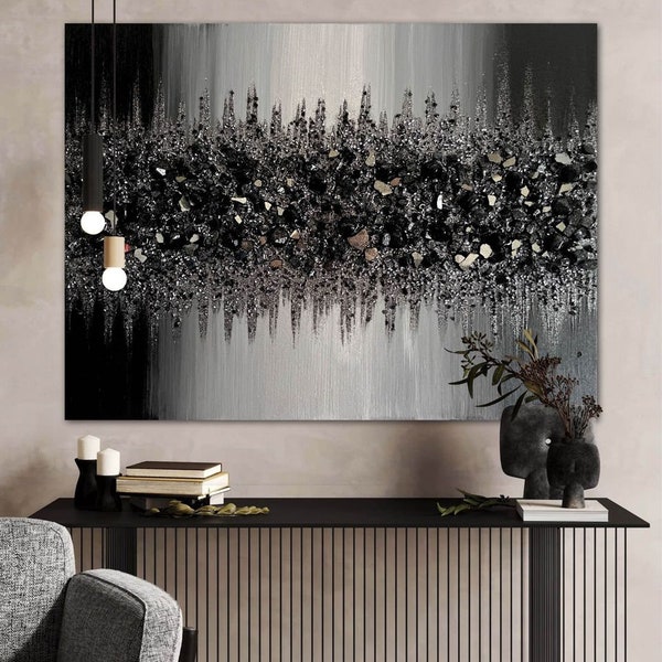 Large Black and Silver Wall Decor - Etsy
