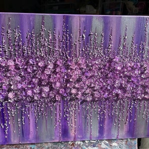 Wisteria - Purple Gemmed Glam Glass Painting, Glam Glass Painting, Glitter Wall Decor, Acrylic Painting, Purple Wall Decor, Purple Glitter