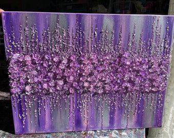 Wisteria - Purple Gemmed Glam Glass Painting, Glam Glass Painting, Glitter Wall Decor, Acrylic Painting, Purple Wall Decor, Purple Glitter