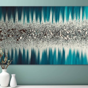 Teal Glamour - Teal Glass Wall Art, Teal Painting, Glass Art, Glass Painting, Teal Decor, Glitter Wall Art, Glitter Painting, Glam Decor