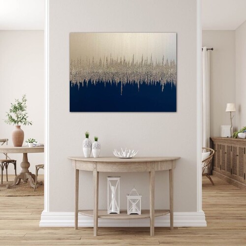 Original Navy Blue and Silver Abstract Glitter Art Etsy