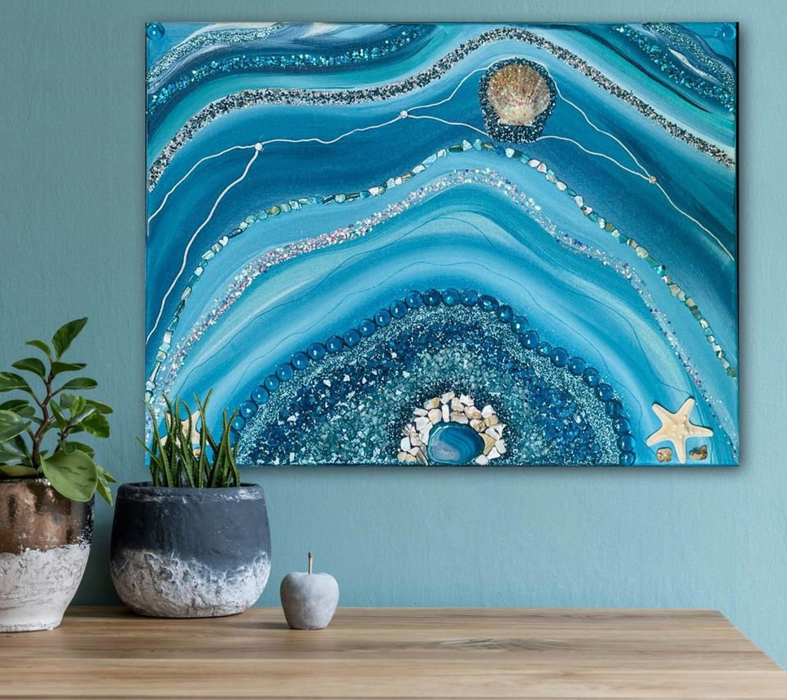 Ocean Geode Painting With Geode Slice Shells & Real Starfish - Etsy