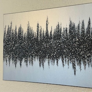 Silver Abstract Glass Painting, Black Glitter Painting, Silver & Black Painting, Handmade, Glass Wall Art