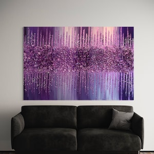 Wisteria - Purple Gemmed Glam Glass Painting, Glam Glass Painting, Glitter Wall Decor, Acrylic Painting, Purple Wall Decor, Purple Glitter
