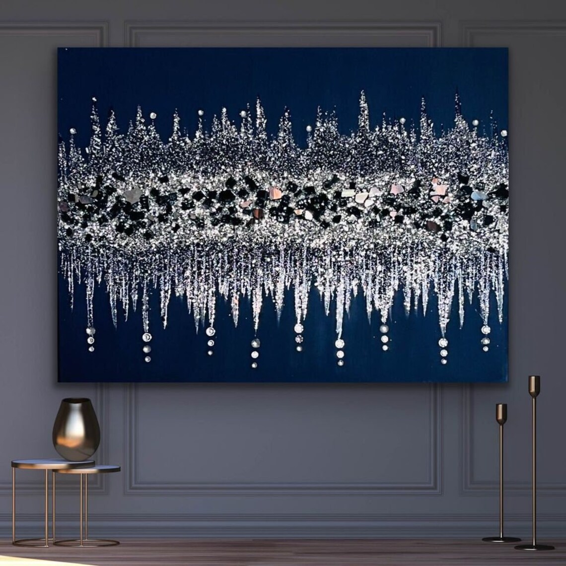 Dripping Royalty Blue & Silver Glass Rhinestone and Glitter - Etsy