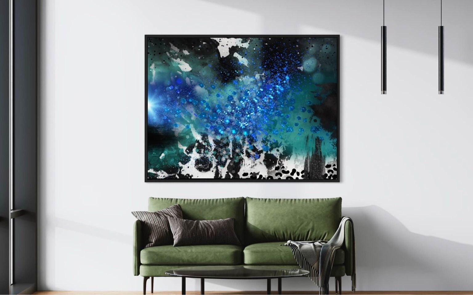 Through The Night - Glam Art, Abstract Painting Framed Print, Abstract Teal Art, Beautiful Wall Art, READY TO HANG Abstract Canvas Print