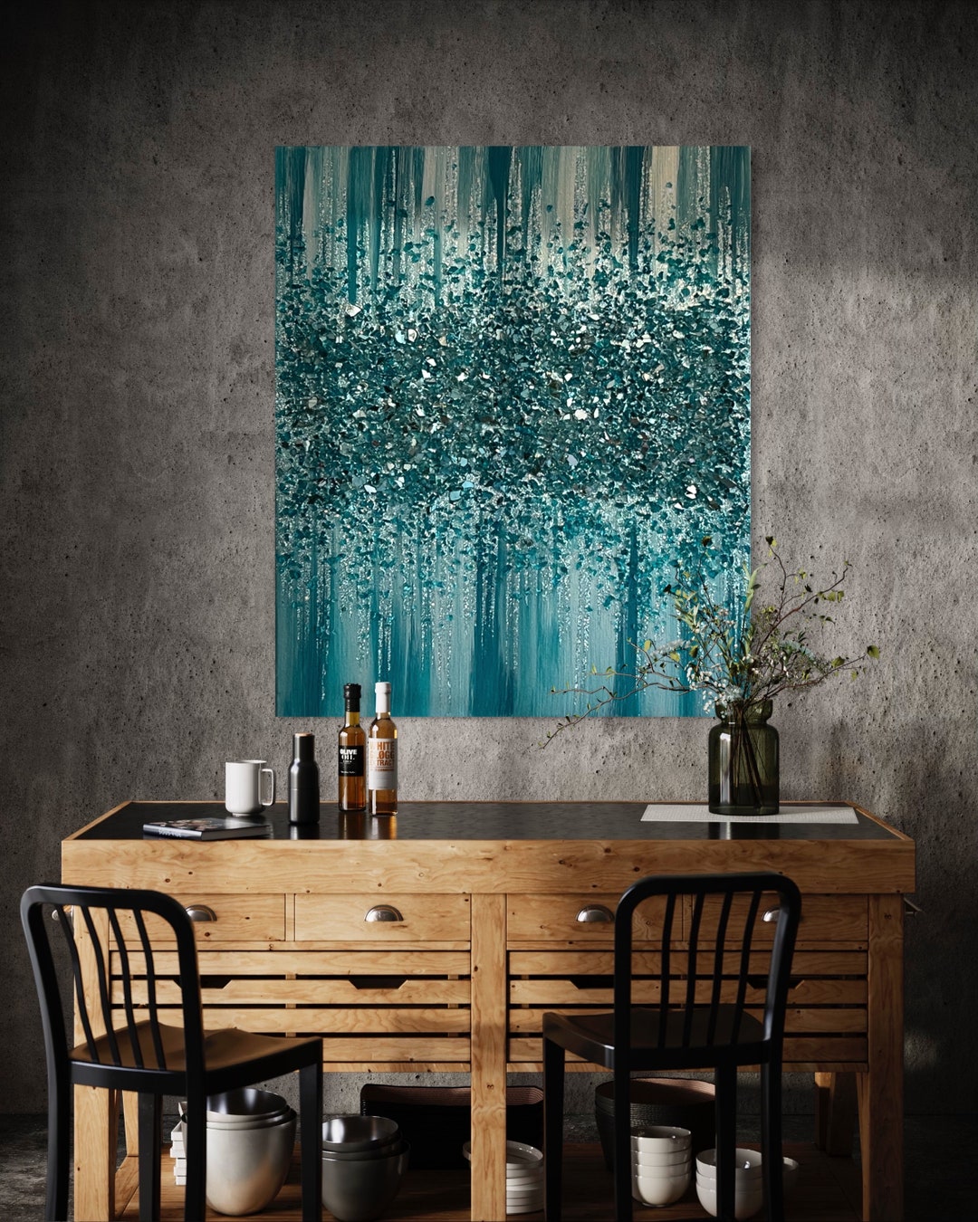 Mermaid Tail Teal Glass Wall Art, Teal Painting, Glass Art, Glass