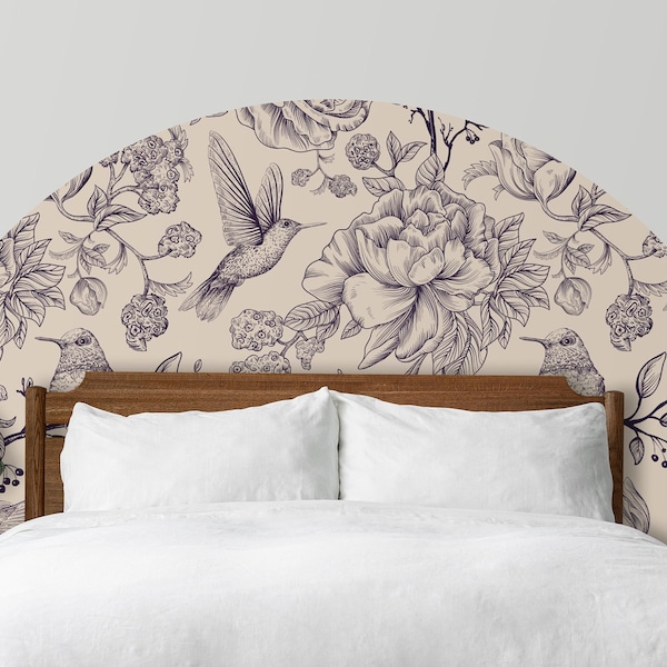 Floral Bird Headboard Wall Decal: Boho Bedroom Decor