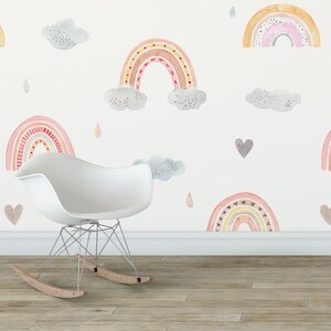 Watercolor Rainbow Girl Room Wallpaper, Mural Wallpaper, Mural Kids Wallpaper, Girl room Wallpaper, Watercolor Girly Wallpaper Nursery Mural