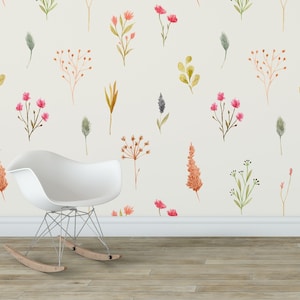 Aquarel Bloemen Meisje Kamer Behang, Muurschildering Behang, Muurschildering Kids Wallpaper, Girl kamer Wallpaper, Aquarel Girly Wallpaper Nursery Mural