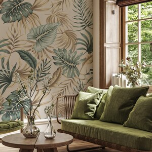 Golden Tropical Palm Leaves Wallpaper Mural Home Decor Mural Home Wallpaper Wallpaper Mural Kids Wallpaper