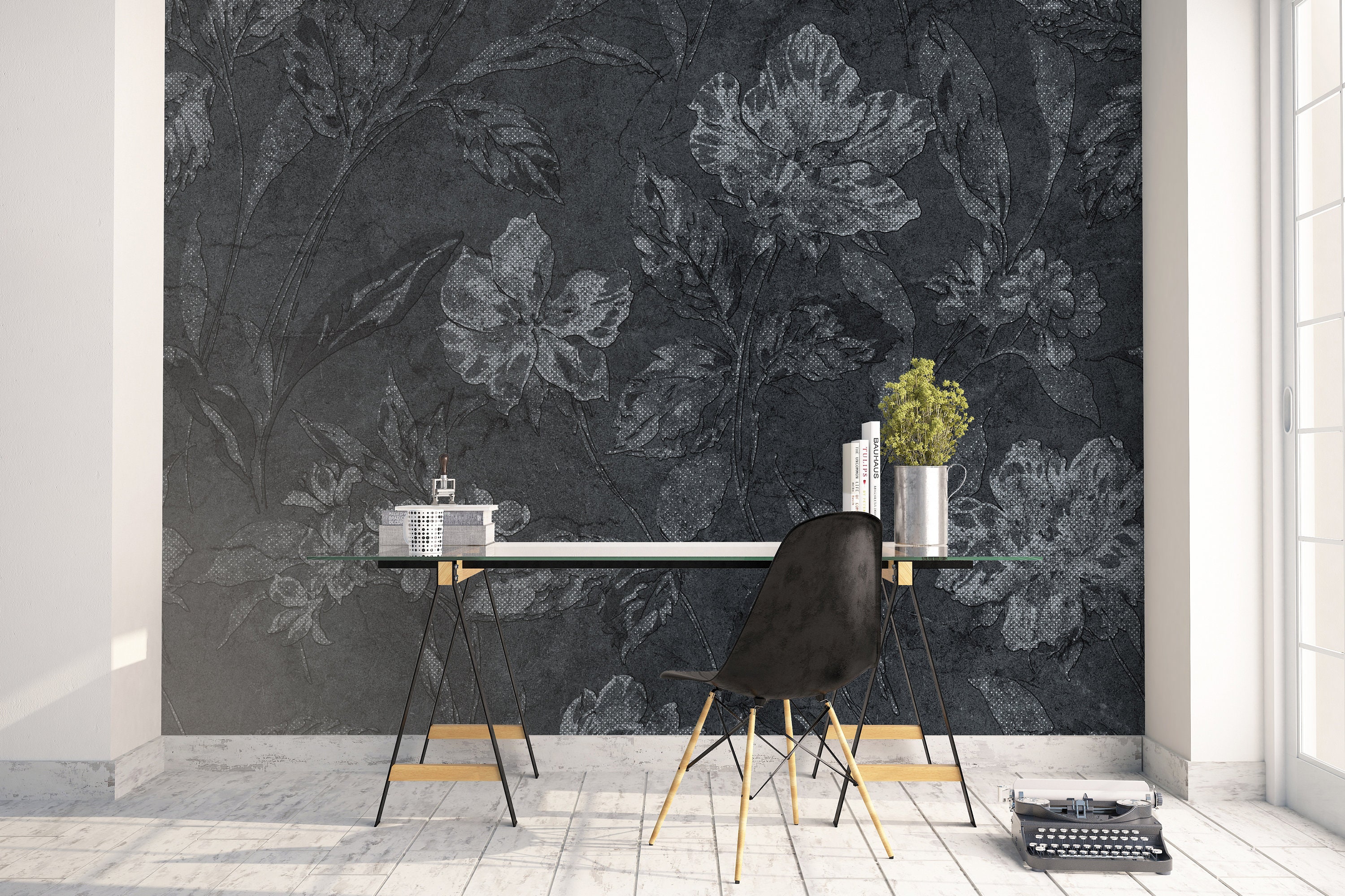 Vintage Floral Dark Wallpaper Mural Home Decor Mural Home Etsy