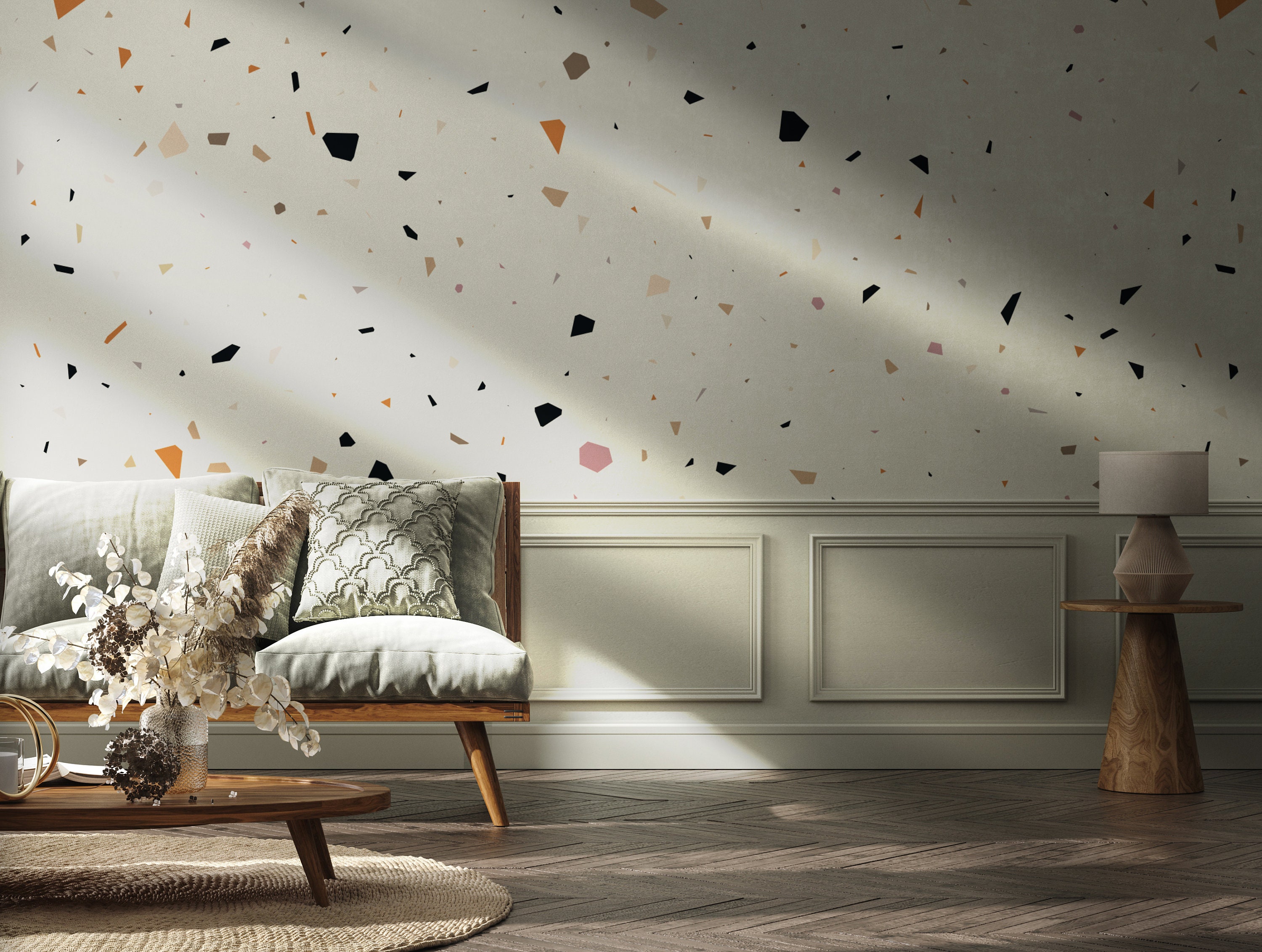 GoodHome Fusca White Terrazzo effect Textured Wallpaper  Tradepoint