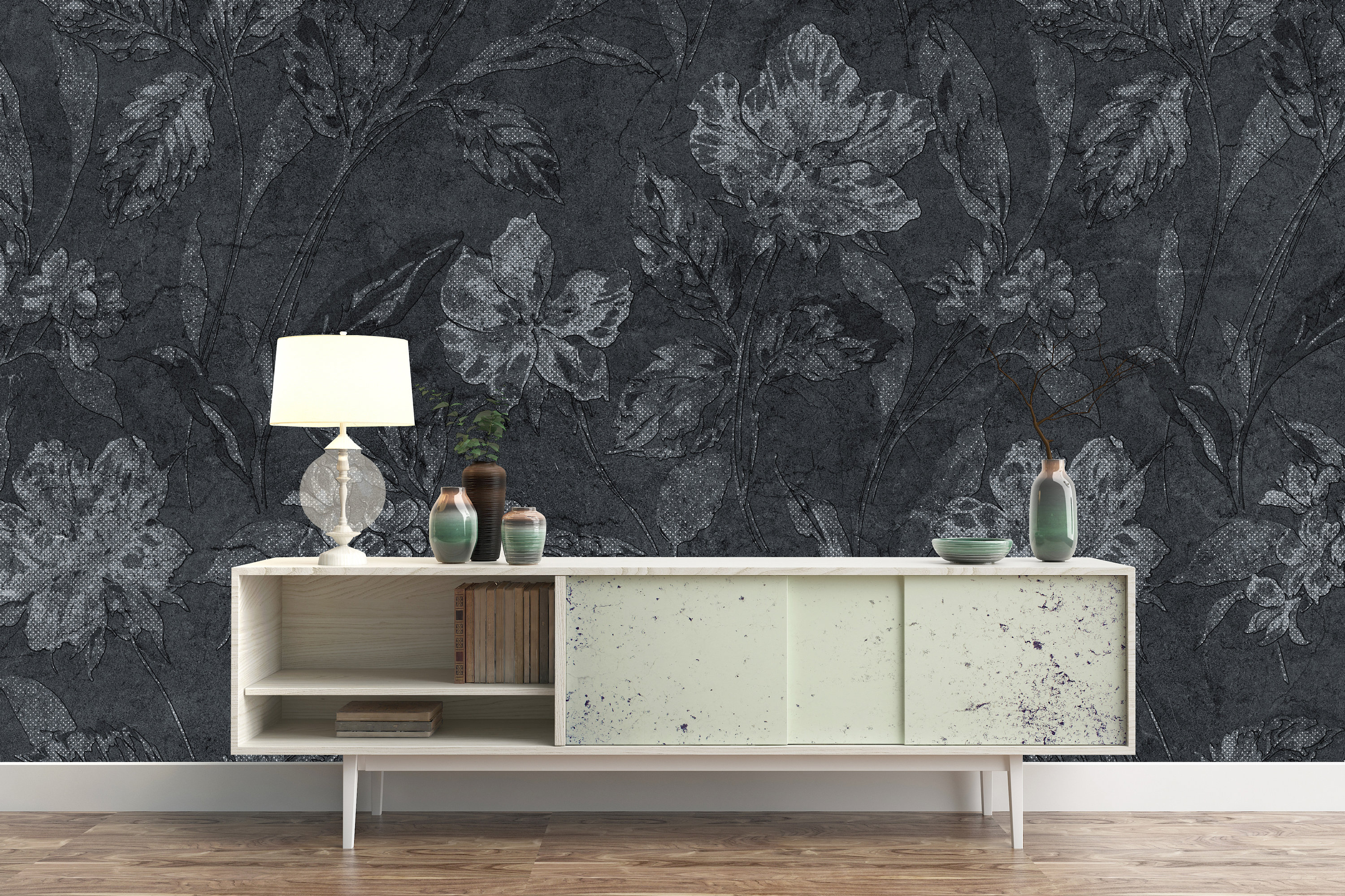Vintage Floral Dark Wallpaper Mural Home Decor Mural Home Etsy