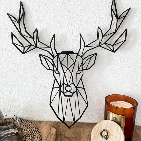 WallApps Wanddekoration Hirsch Design aus Holz Wandbild Skulptur Wandtattoo verschiedene Farben Geweih Bild Deko Tierbilder Polygon Origami