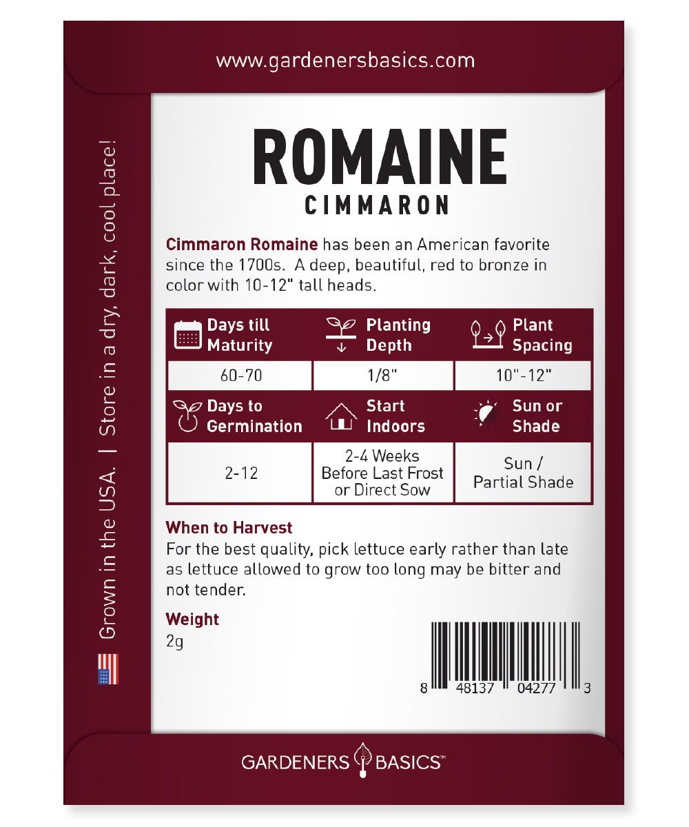 Cimmaron Cos Variety Romaine Lettuce Seeds – Burgundy Red – NON-GMO – Free Ship