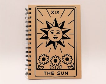 Moon and Sun Tarot Notebook pair. school uni work notebook pad wirebound lined paperchase vinyl fronted teacher birthday friends matching