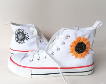 White converse with sunflowers sales