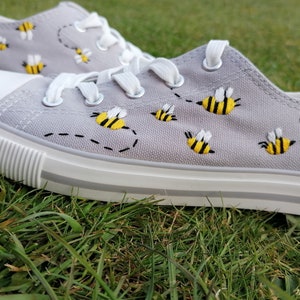 Busy Bee Shoes Embroidery on Canvas shoes bee insect natural embroidery small gift trainers sneakers cute cottegecore outfit bees converse image 5