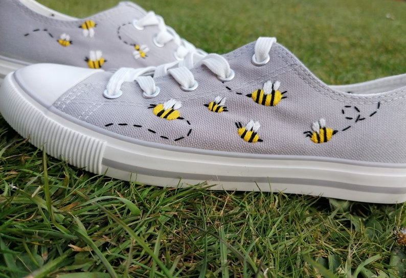 Busy Bee Shoes Embroidery on Canvas shoes bee insect natural embroidery small gift trainers sneakers cute cottegecore outfit bees converse image 5