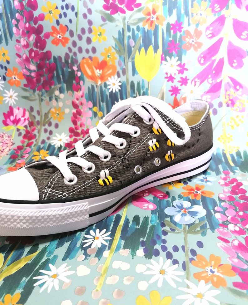 Busy Bee Shoes Embroidery on Canvas shoes bee insect natural embroidery small gift trainers sneakers cute cottegecore outfit bees converse image 6