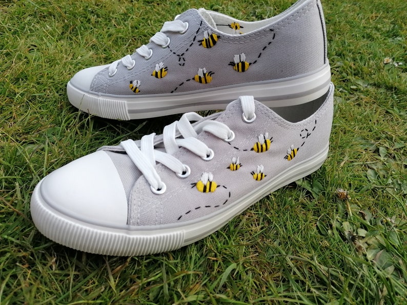 Busy Bee Shoes Embroidery on Canvas shoes bee insect natural embroidery small gift trainers sneakers cute cottegecore outfit bees converse image 2