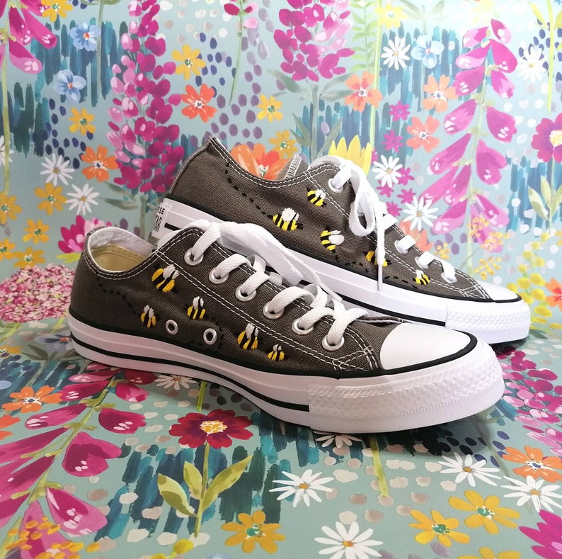 Busy Bee Shoes Embroidery on Canvas shoes bee insect natural embroidery small gift trainers sneakers cute cottegecore outfit bees converse image 8