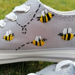 Busy Bee Shoes Embroidery on Canvas shoes bee insect natural embroidery small gift trainers sneakers cute cottegecore outfit bees converse image 4