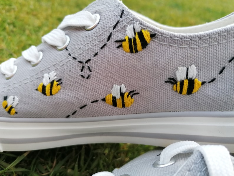 Busy Bee Shoes Embroidery on Canvas shoes bee insect natural embroidery small gift trainers sneakers cute cottegecore outfit bees converse image 4