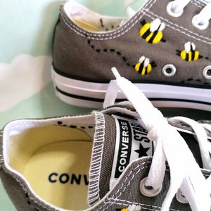 Busy Bee Shoes Embroidery on Canvas shoes bee insect natural embroidery small gift trainers sneakers cute cottegecore outfit bees converse image 7