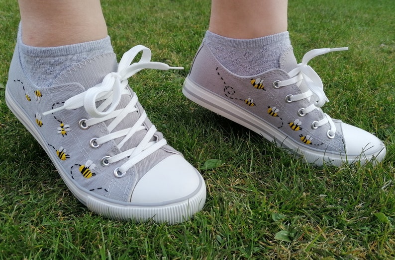 Busy Bee Shoes Embroidery on Canvas shoes bee insect natural embroidery small gift trainers sneakers cute cottegecore outfit bees converse image 3