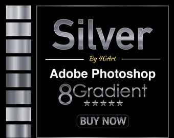 8 Silver Metallic color gradient for Adobe Photoshop and Photopea.com | Photoshop Gradients | Photoshop Gradient Swatches