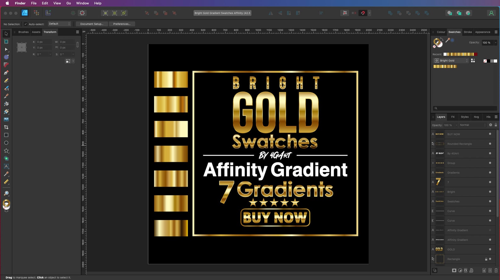 Bright Gold Metallic Gradient Swatches for Affinity Designer, Affinity ...