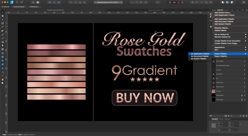 9 Rose Gold Metallic Gradient Swatches for Affinity Designer, Affinity ...